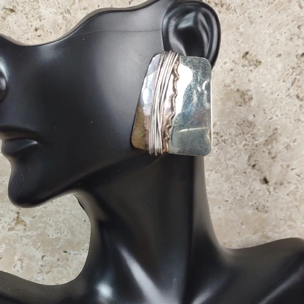 Artisan Crafted Two-tone Silver Earrings - Picture 1 of 4